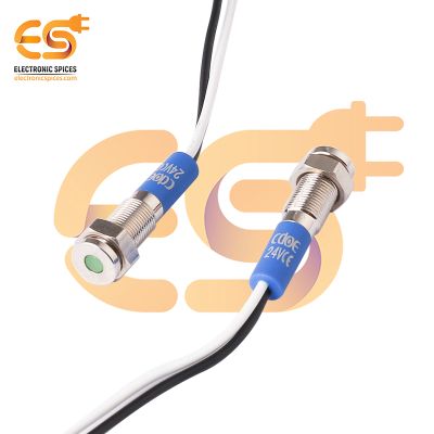 24V 6mm Green LED Light Indicator | Flat Head | Nickel-Plated Brass | IP67 | with Wire
