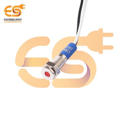 5V 6mm Red LED Light Indicator | Flat Head | Nickel-Plated Brass | IP67 | with Wire