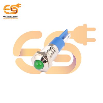 220V 8mm Green LED Light Indicator | Domed Head | Nickel-Plated Brass | Pin Terminal | IP67