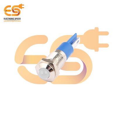 220V 8mm White LED Light Indicator | Domed Head | Nickel-Plated Brass | Pin Terminal | IP67