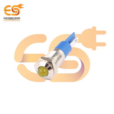 220V 8mm Yellow LED Light Indicator | Domed Head | Nickel-Plated Brass | Pin Terminal | IP67