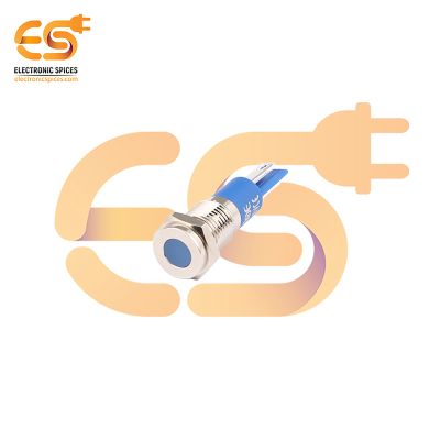 220V 8mm Blue LED Light Indicator | Flat Head | Nickel-Plated Brass | Pin Terminal | IP67