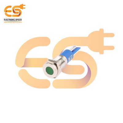 220V 8mm Green LED Light Indicator | Flat Head | Nickel-Plated Brass | Pin Terminal | IP67