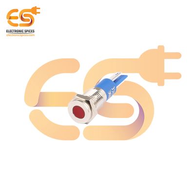 220V 8mm Red LED Light Indicator | Flat Head | Nickel-Plated Brass | Pin Terminal | IP67