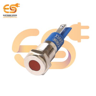 24V 8mm Red LED Light Indicator | Flat Head | Nickel-Plated Brass | Pin Terminal | IP67