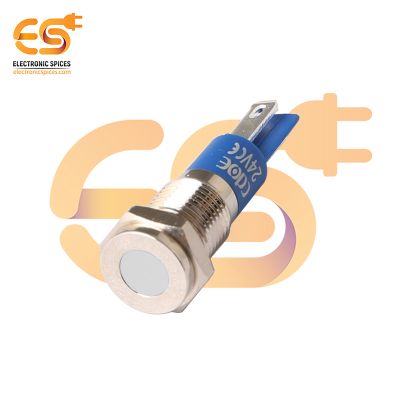 24V 8mm White LED Light Indicator | Flat Head | Nickel-Plated Brass | Pin Terminal | IP67