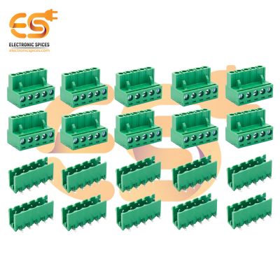 Male and Female pair of 5 pin 5.08mm pitch pluggable terminal block connectors pack of 10 pair (2EDGR-5.08-5P and 2EDGK-5.08-5P)