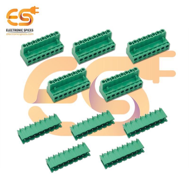 Male and Female pair of 8 pin 5.08mm pitch pluggable terminal block connector pack of 5 pair (2EDGR-5.08-8P and 2EDGK-5.08-8P)
