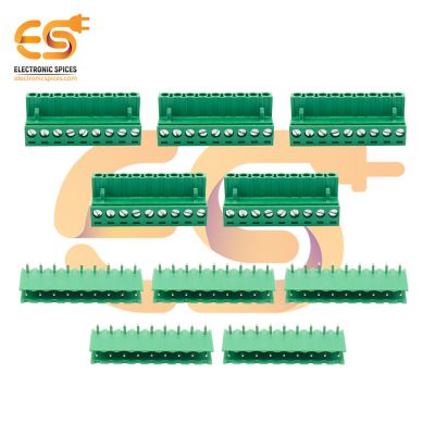 Male and Female pair of 9 pin 5.08mm pitch pluggable terminal block connector pack of 5 pair (2EDGR-5.08-9P and 2EDGK-5.08-9P)