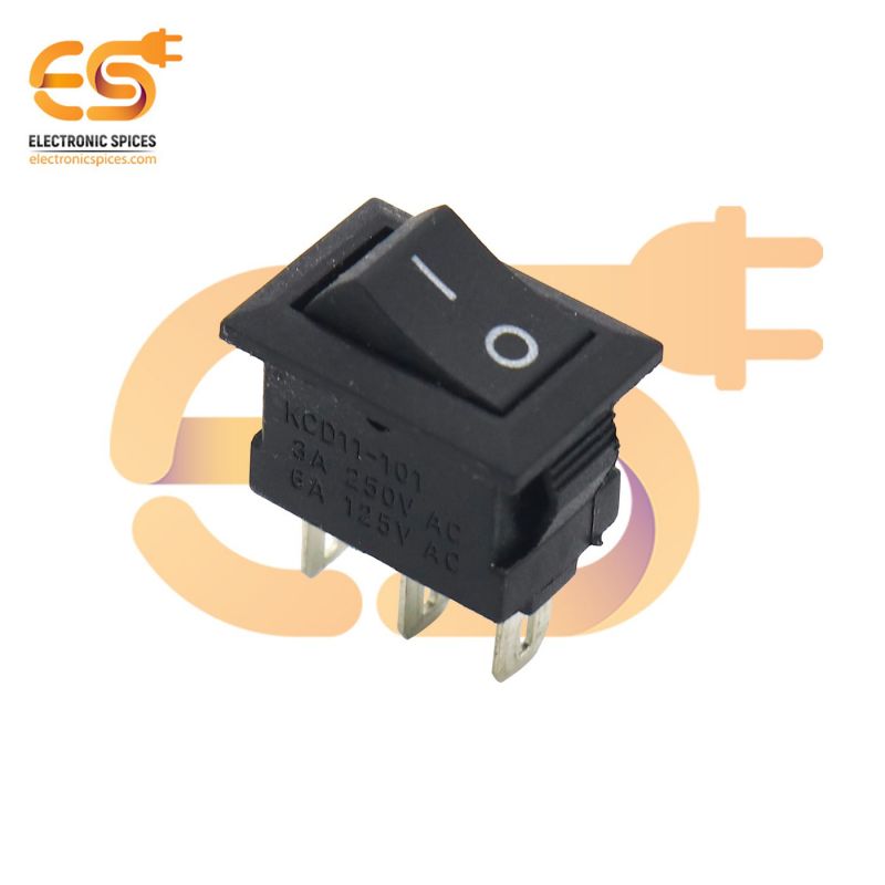 KCD11-101 3A 250V AC black color 3 pin SPDT mini plastic rocker switches pack of 10pcs