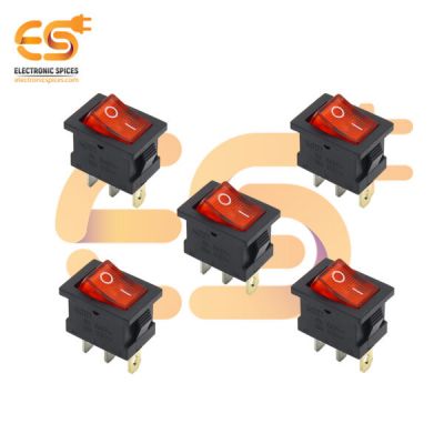 KCD1 6A 250V 3 pin SPST red color plastic rocker switch with indicator pack of 5pcs