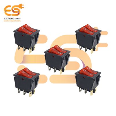 KCD8-212N 16A 250V Red color 6 pin Dual SPST plastic rocker switches with indicator pack of 5pcs