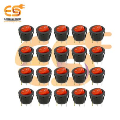 QY602-101 10A 125V AC 3 pins SPST red color round plastic rocker switches with indicator pack of 100pcs