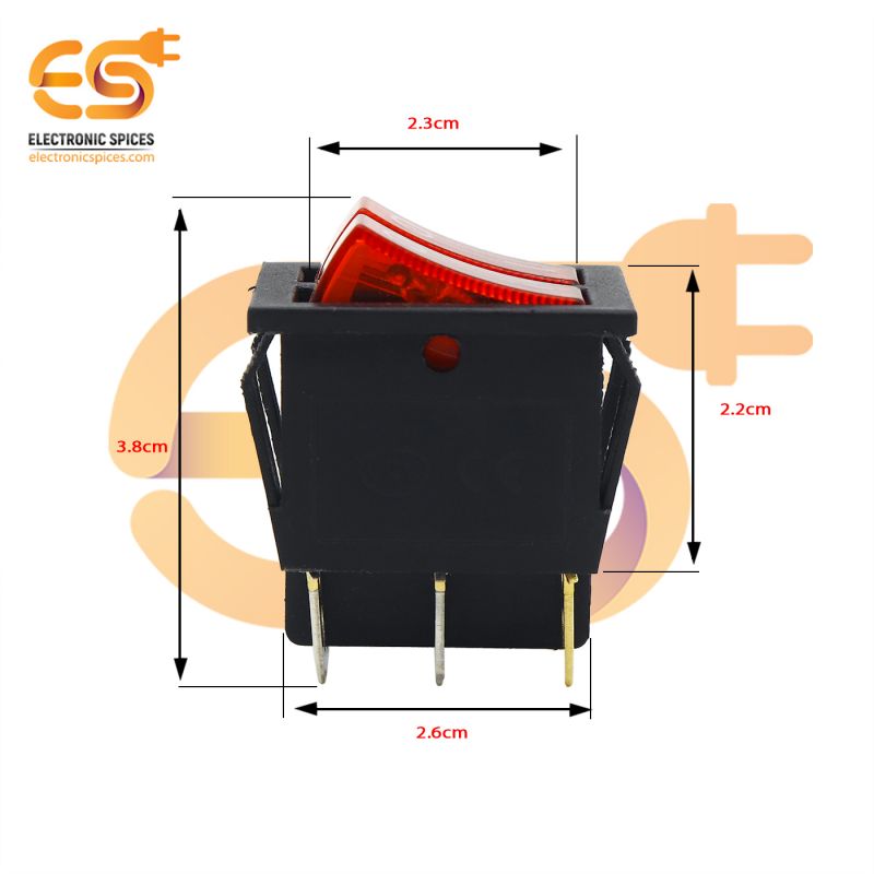 Buy KCD8-212N 16A 250V Red color 6 pins Dual SPST plastic rocker
