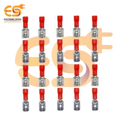 Male and Female pair of 10A red color 22-16 AWG wire gauge blade crimp connectors pack of 100 pair (MDD1-250 and FDD1-250)