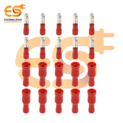 Male and Female pair of 10A red color 22-16 wire gauge bullet crimp connector pack of 50 pair (MPD1-250 and FRD1-250)