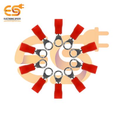 RV1-4 15A Red color 22-16 AWG wire gauge 4mm diameter Hard plastic insulated ring crimp connector pack of 50pcs