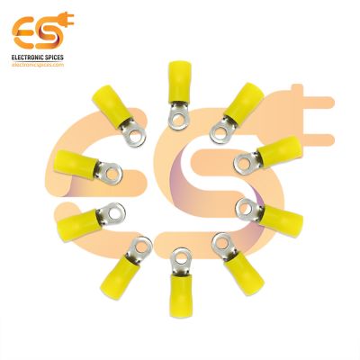 RV5-4 15A Yellow color 12-10 AWG wire gauge 4mm diameter Hard plastic insulated ring crimp connector pack of 50pcs