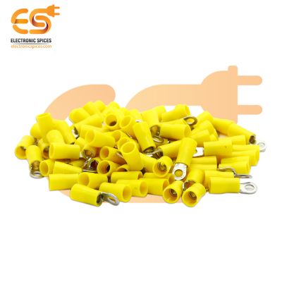 RV5-4 15A Yellow color 12-10 AWG wire gauge 4mm diameter Hard plastic insulated ring crimp connectors pack of 200pcs