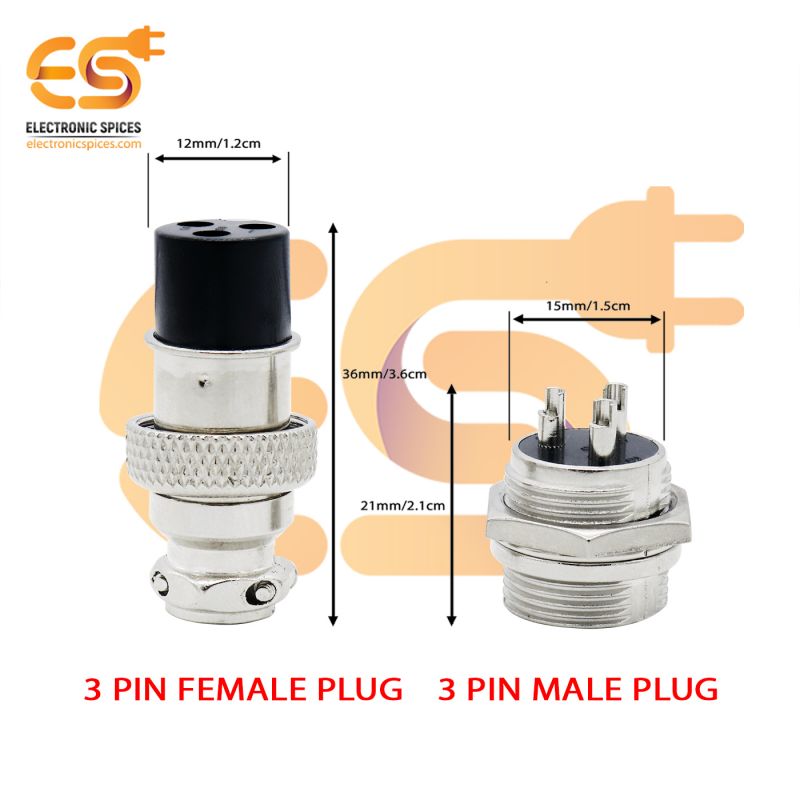 GX16 3 pin 5A Male and Female metal aviation connectors pack of 5 pair