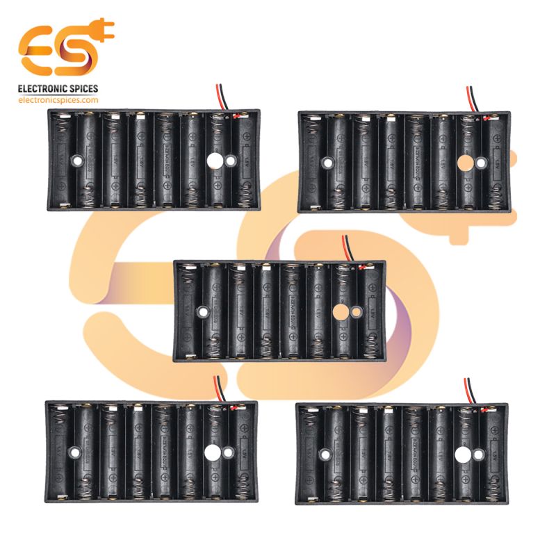 AA 8 cell battery holder hard plastic case with wire pack of 5 (1.5V x 8cells = 12Volt)