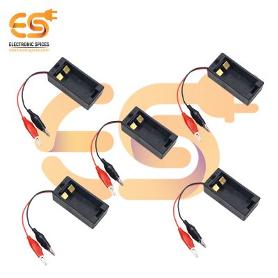 Single 9V battery holder hard plastic case with on-off switch and alligator clips pack of 10 (1 x 9V = 9volt)