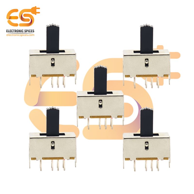 SS23E01 0.3A 30V DP3T 8 pin metal body panel mount plastic handle slide switch pack of 5pcs
