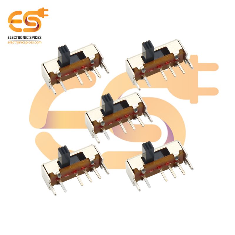 SK13D01 0.5A 50V SP3T 4 pin L shape metal body panel mount plastic handle slide switch pack of 5pcs