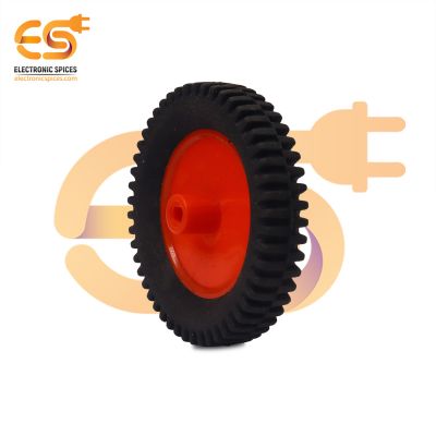 70mm x 13mm Hard plastic build rubber cover red color BO motor compatible toy truck wheel pack of 1pcs