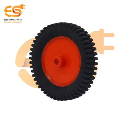 70mm x 15mm Hard plastic build rubber cover red color 6mm rod compatible toy truck wheel pack of 1pcs