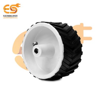 70mm x 35mm Hard plastic build rubber cover white color 6mm rod compatible robot wheel pack of 1pcs