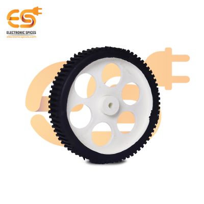 105mm x 20mm Hard plastic build rubber cover white color 6mm rod compatible kids go kart wheel pack of 1pcs