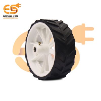 110mm x 40mm Hard plastic build rubber cover white color 6mm rod compatible robotic car wheel pack of 1pcs