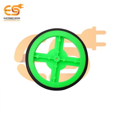 60mm x 6mm Hard plastic build rubber cover green color BO motor compatible toy wheel pack of 2pcs