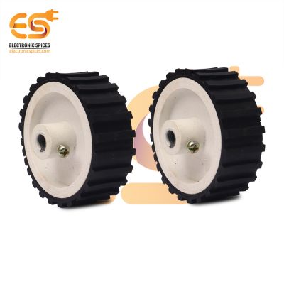 55mm x 20mm Hard plastic build rubber cover white color 6mm rod compatible disc robot wheel pack of 2pcs