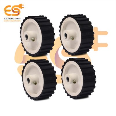 55mm x 20mm Hard plastic build rubber cover white color 6mm rod compatible disc robot wheel pack of 4pcs