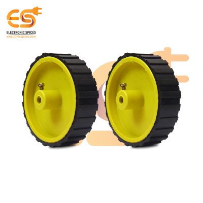 70mm x 17mm Hard plastic build rubber cover yellow color BO motor compatible disc DIY project wheel pack of 2pcs