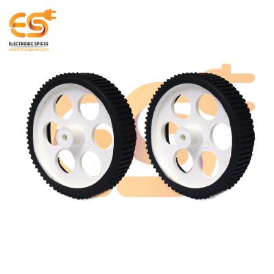 105mm x 20mm Hard plastic build rubber cover white color 6mm rod compatible kids go kart wheel pack of 2pcs