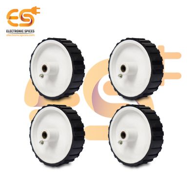 65mm x 17mm Hard plastic build rubber cover white color 6mm rod compatible DIY project wheel pack of 4pcs