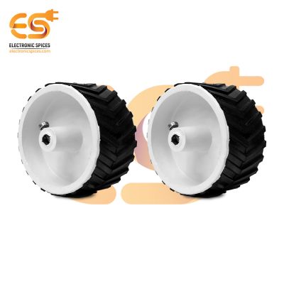 70mm x 35mm Hard plastic build rubber cover white color 6mm rod compatible robot wheel pack of 2pcs