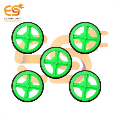 60mm x 6mm Hard plastic build rubber cover green color BO motor compatible toy wheels pack of 10pcs