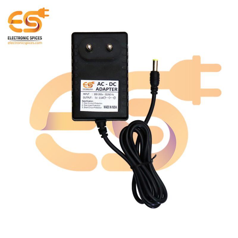 5V 1.5A DC Power supply adapter with 5.5mm x 2.5mm male plug pin connector