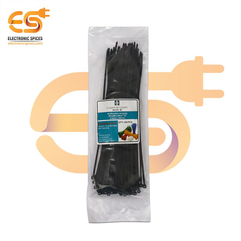 2.5mm x 200mm Black color Multi-purpose Self locking Nylon 66 industrial grade cable tie pack of 500pcs