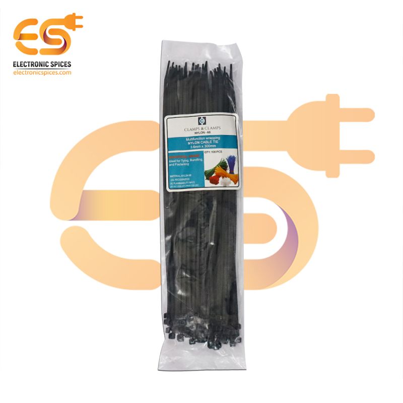 3.6mm x 300mm Black color Multi-purpose Self locking Nylon 66 industrial grade cable tie pack of 100pcs