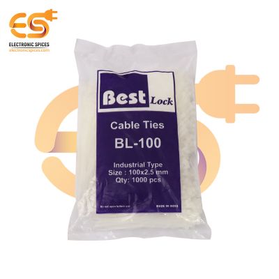 2.5mm x 100mm White color Multi-purpose Self locking Nylon 66 industrial grade cable ties pack of 1000pcs
