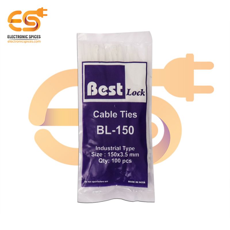 3.5mm x 150mm White color Multi-purpose Self locking industrial grade cable tie pack of 500pcs