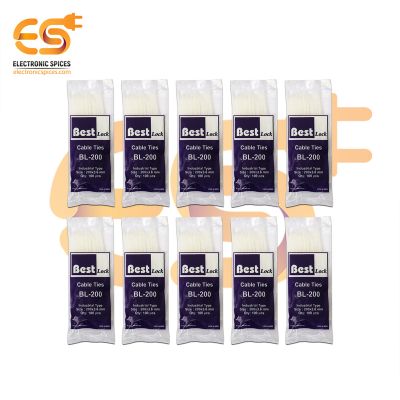 3.6mm x 200mm White color Multi-purpose Self locking industrial grade cable ties pack of 1000pcs