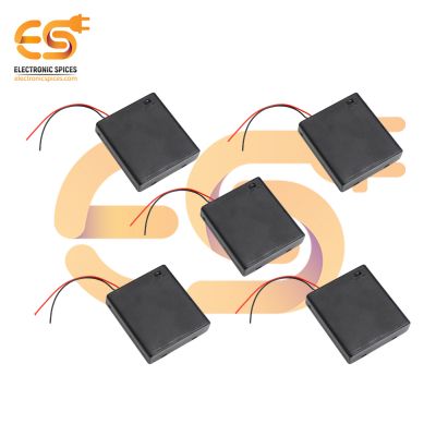 AA 4 cell battery holder hard plastic cover case with on-off switch and wire pack of 100 (4 x 1.5V = 6Volt)