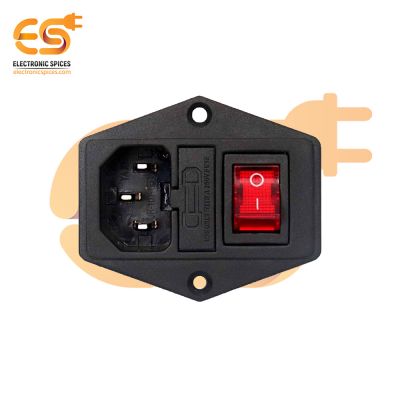 C14 10A 250V panel mount 3 pin male inlet module power supply socket with fuse slot and ON/OFF switch pack of 1pcs