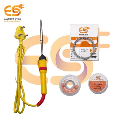 4 in 1 combo of 25 watt soldering iron, Desoldering wik, Soldering flux, and soldering wire